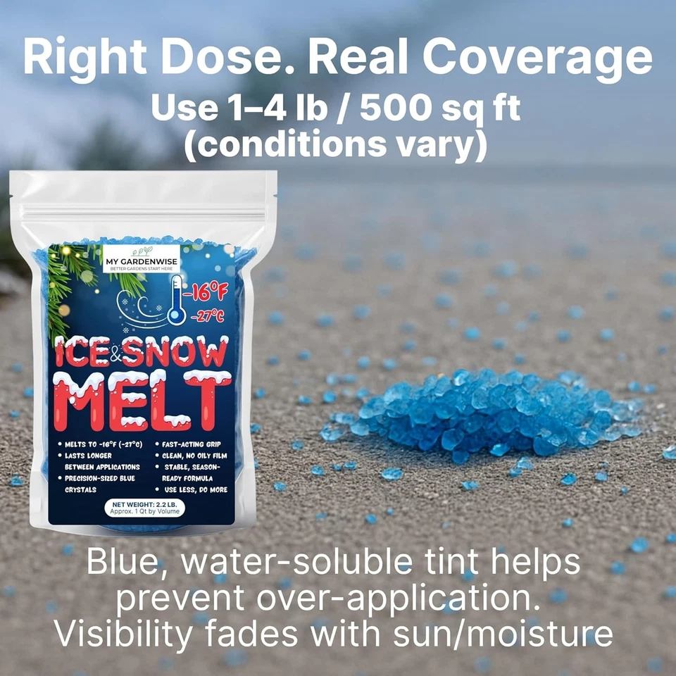 Derretimiento azul de hielo y nieve - Sal de roca azul para calzadas y aceras - Se derrite a -16 ° F Foto 4 de 4