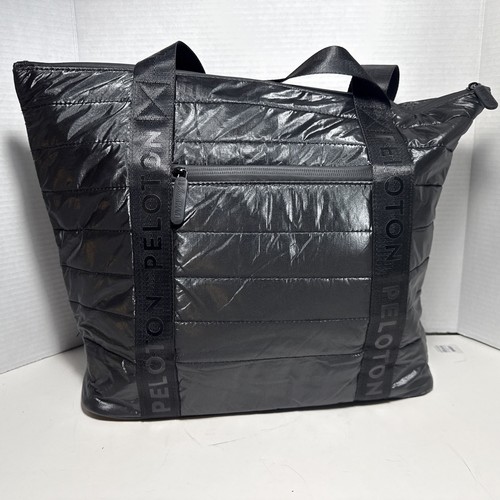 Peloton Schultertasche schwarz gesteppt Stoff Reißverschluss oben 18” x 13” - Bild 6 von 8