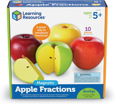 Magnetic Apple Fractions, Montessori Toys, Math Games, Play Food for Kids, Set o