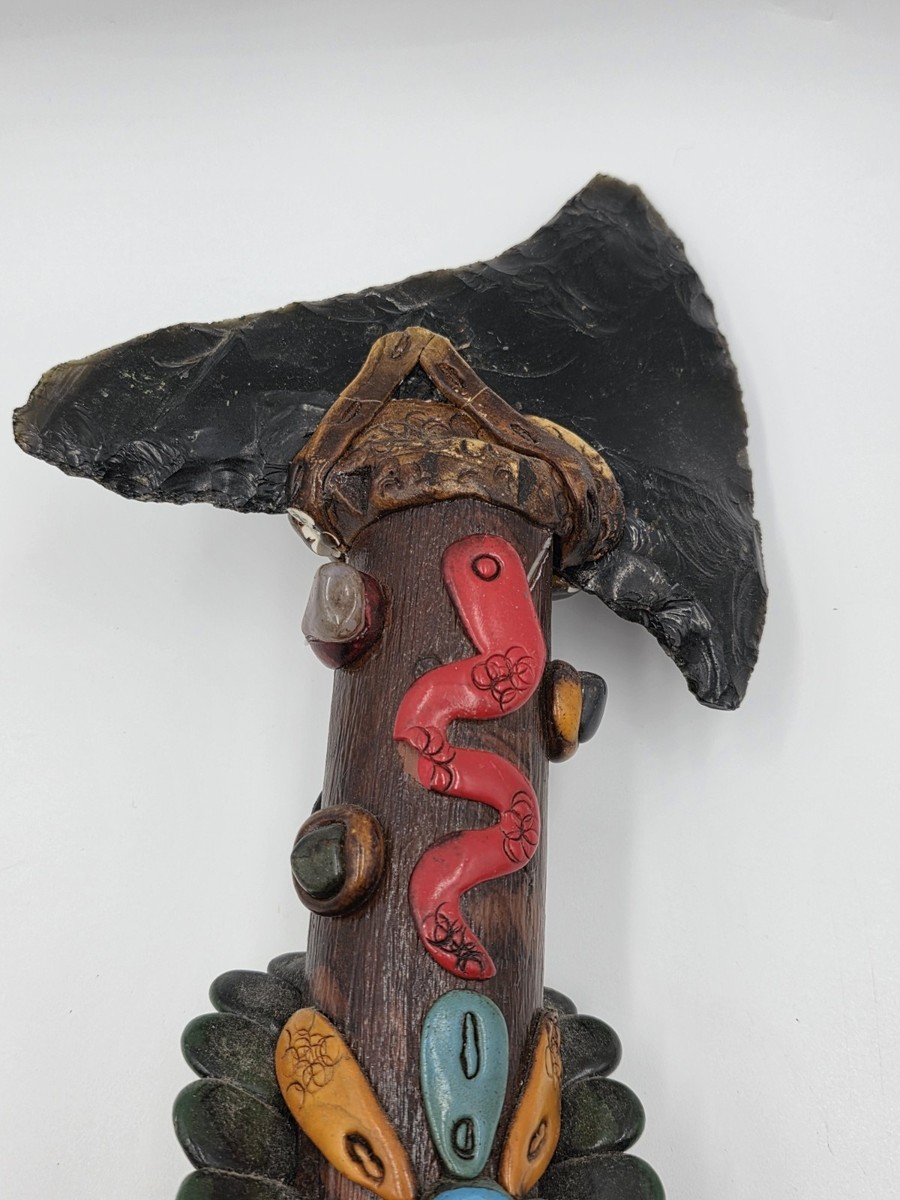 RARE VINTAGE Aztec Mayan Axe Spearhead Folk Art Sacrificial