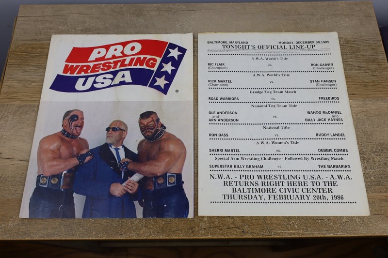 Rare Pro Wrestling USA Program - The Road Warriors + 1985 Baltimore Match Sheet