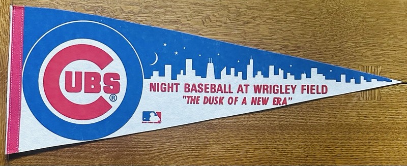 MLB Chicago Cubs Vintage 1988 Night Baseball At Wrigley Field Skyline Pennant 