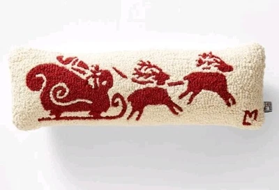 Reindeer Sleigh Hooked Wool Pillow Garnet Hill Laura Megroz Chandler 4 Corners - Image 1 of 4