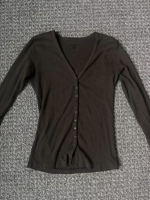 Brandy Melville V-neck Button Down Tight Fit Long-sleeve in Light Olive Brown