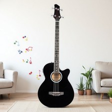 4-String Beginner Acoustic Electric Bass Guitar Set - Black EQ Cutaway Bag