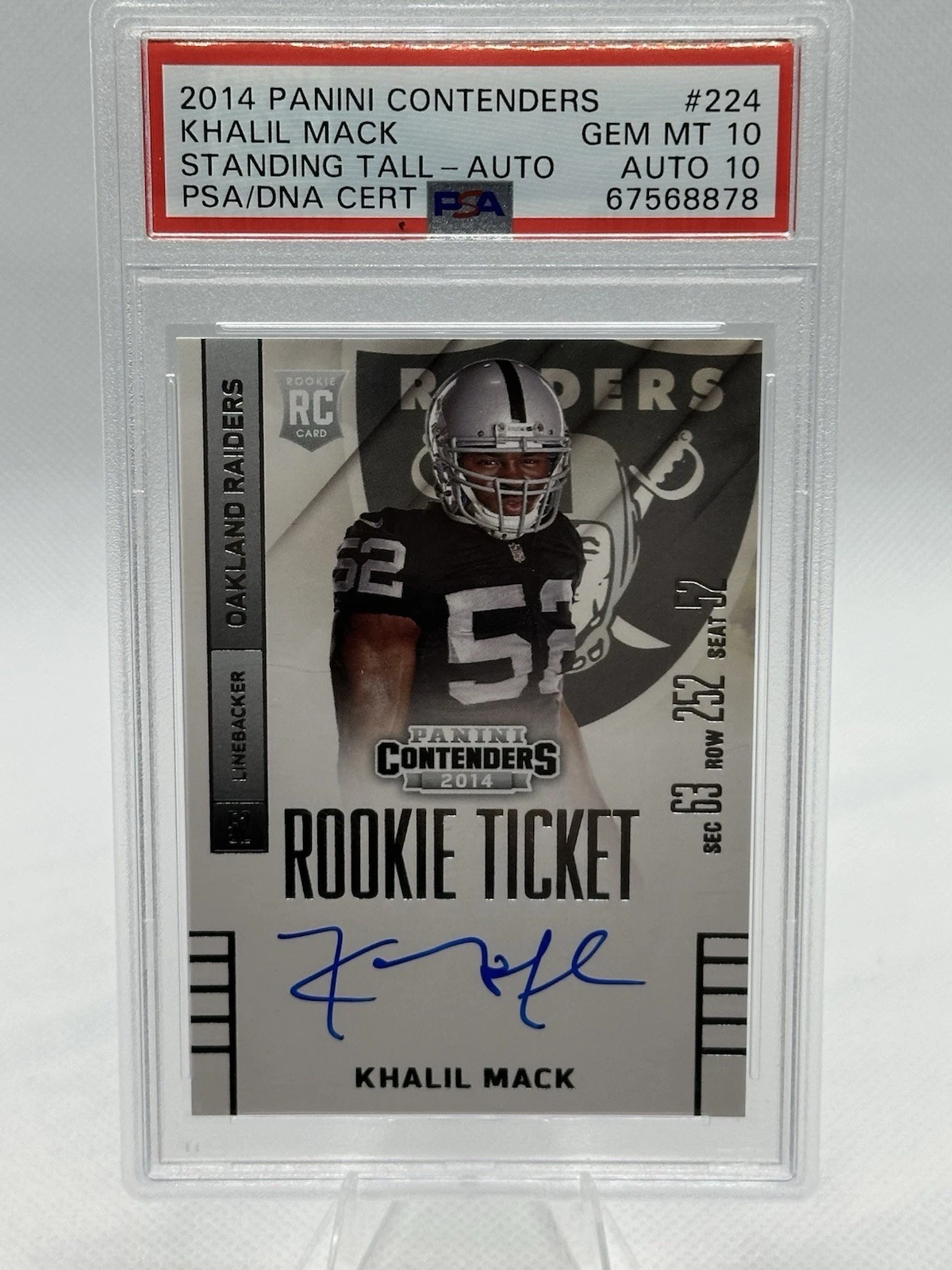 Khalil Mack Panini Contenders #224 Standing Tall-Autograph