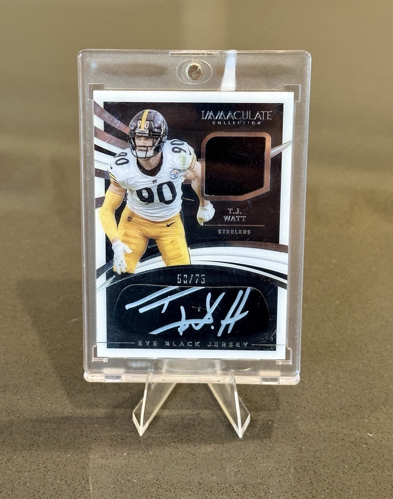2021 Immaculate Collection T.J. Watt /75 Auto Eye Black Jersey Steelers (AU) SP view 4