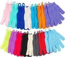 Aisuly 30PCS Exfoliating Shower Gloves 15 Colors Body Scrub Mitts with Loop