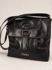 Nine West Black Faux Leather Crossbody Purse Shoulder Bag Buckle Contrast Stitch