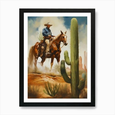 Cowboy in der Wüste mit Kaktus.6 Gerahmtes Wandbild Poster Leinwanddruck Bild
