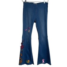 We The Free Free People Penny Pull On Flare Jeans Embroidered Blue Size 29