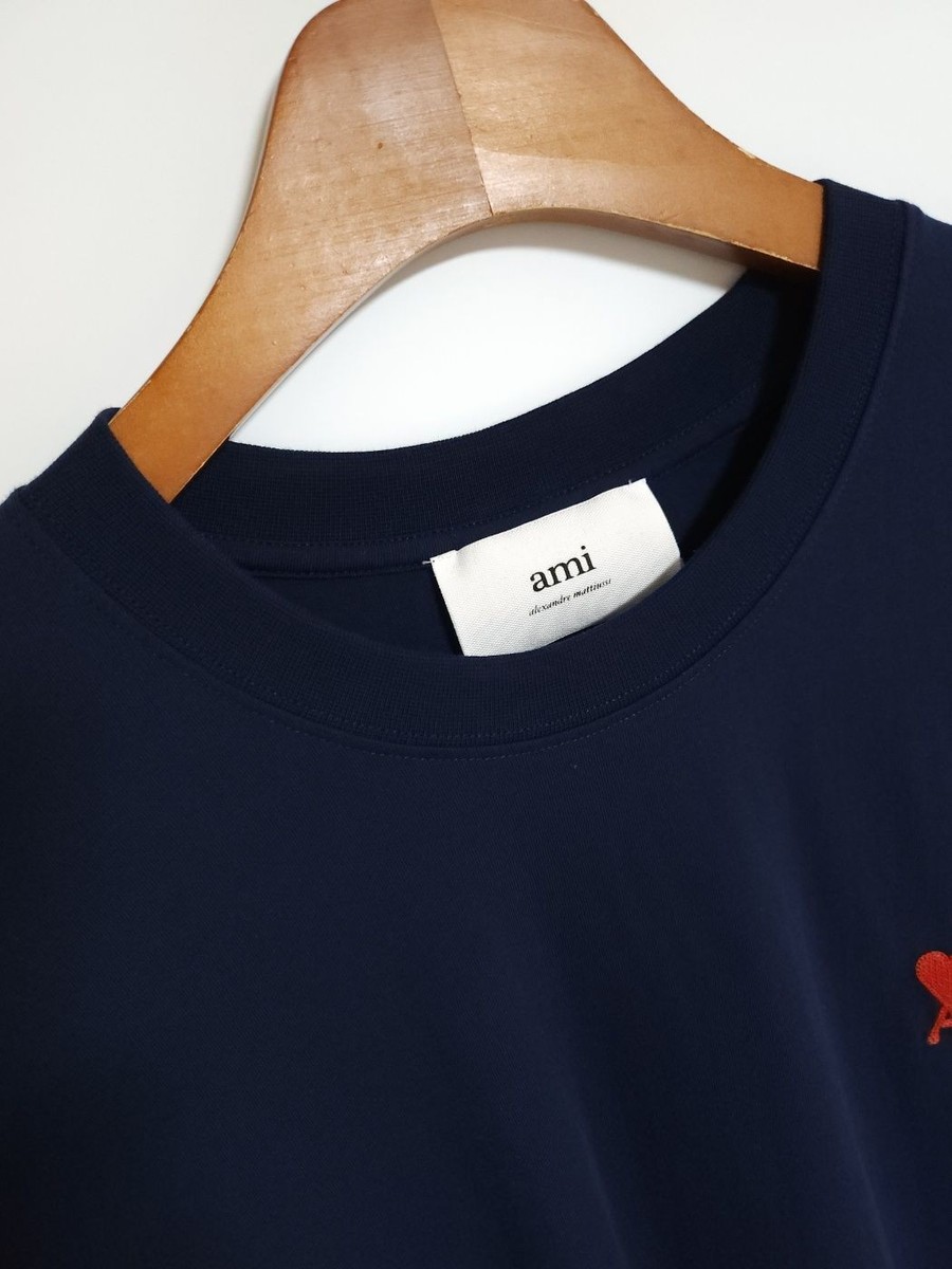 AMI☆スモール ハートロゴ Tシャツ UNISEX NAVY AMI Navy Small Heart Embroidered T-Shirt UTS001 L 87802052