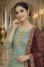 Latest New Heavy Chinnon Silk Fancy Top Palazzo With Dupatta For Reception Wear