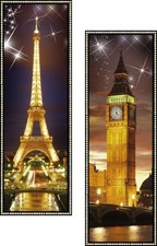 Quadro da Parete con 15 led oleografico londra parigi 30 x 90 cm 2 Modelli