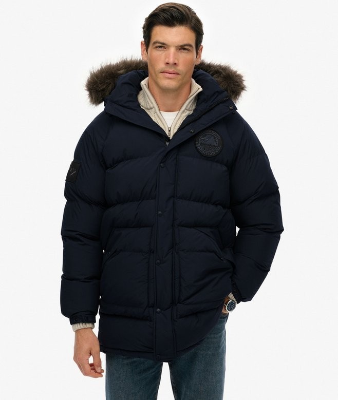 Superdry Mens Navy Everest Longline Baffled Parka Jacket rrp £165. image 5