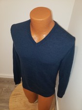  Medium Mens Calvin Klein Merino Sweatshirt Blue V Neck Extra Fine Merino
