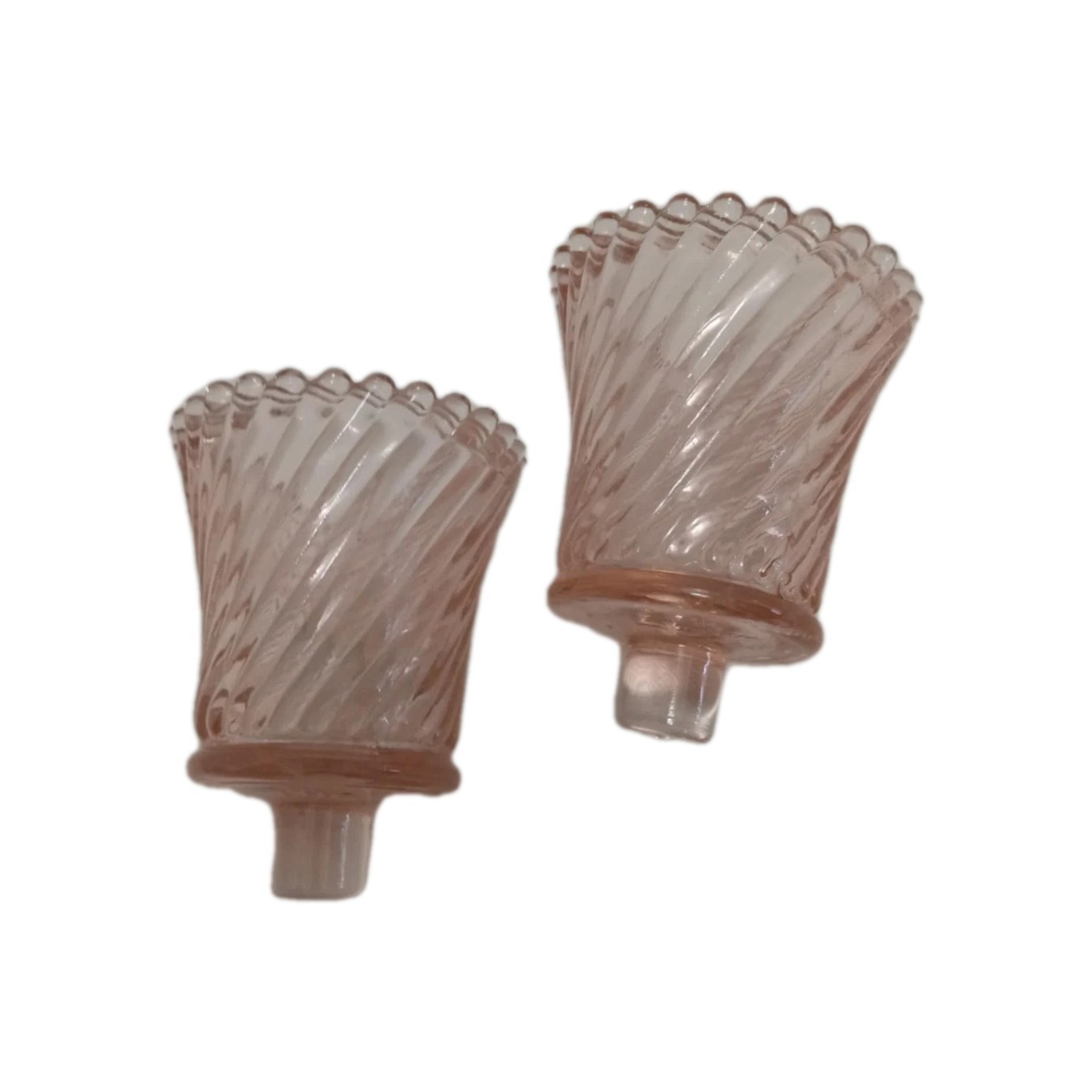 Vintage Pink Swirl Glass Votive Wall Sconce Candle Holders Pair