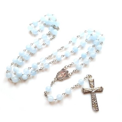 Party DecorationsBlue Jades Bead Cross Rosary Necklaces Holy Jewelry