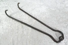 Antique Hand Forged Fireplace Tongs Wrought Iron Hearth Tool Vintage