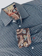 ROBERT GRAHAM Mens Shirt L Teal Geometric Paisley Flip Cuff Luxury Button