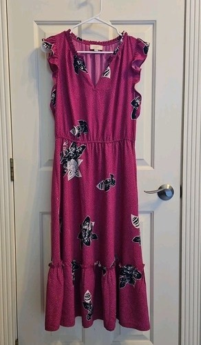 Loft Damen Midikleid Rüschen Stufen Baumwolle Rosa Größe M