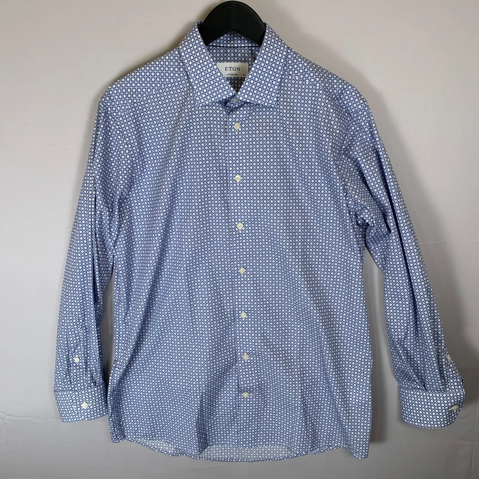Camisas de vestir ETON para hombre con botones contemporáneas 100 % algodón azul floral 42 16,5 Foto 2 de 4