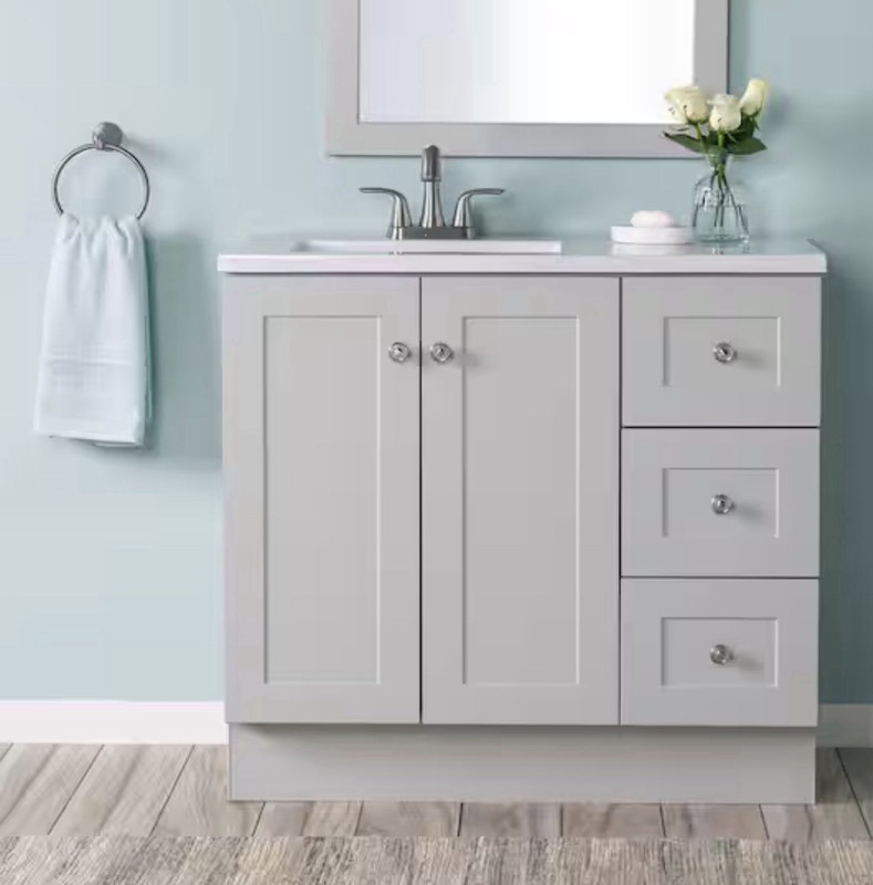 Glacier Bay Freestanding Single Sink Vanity White Cultured Marble Top 37 in