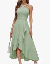 Prom Formal Dress,Wedding Bridesmaid Dress Ruffled Maxi Hi-Lo Evening PartyDress