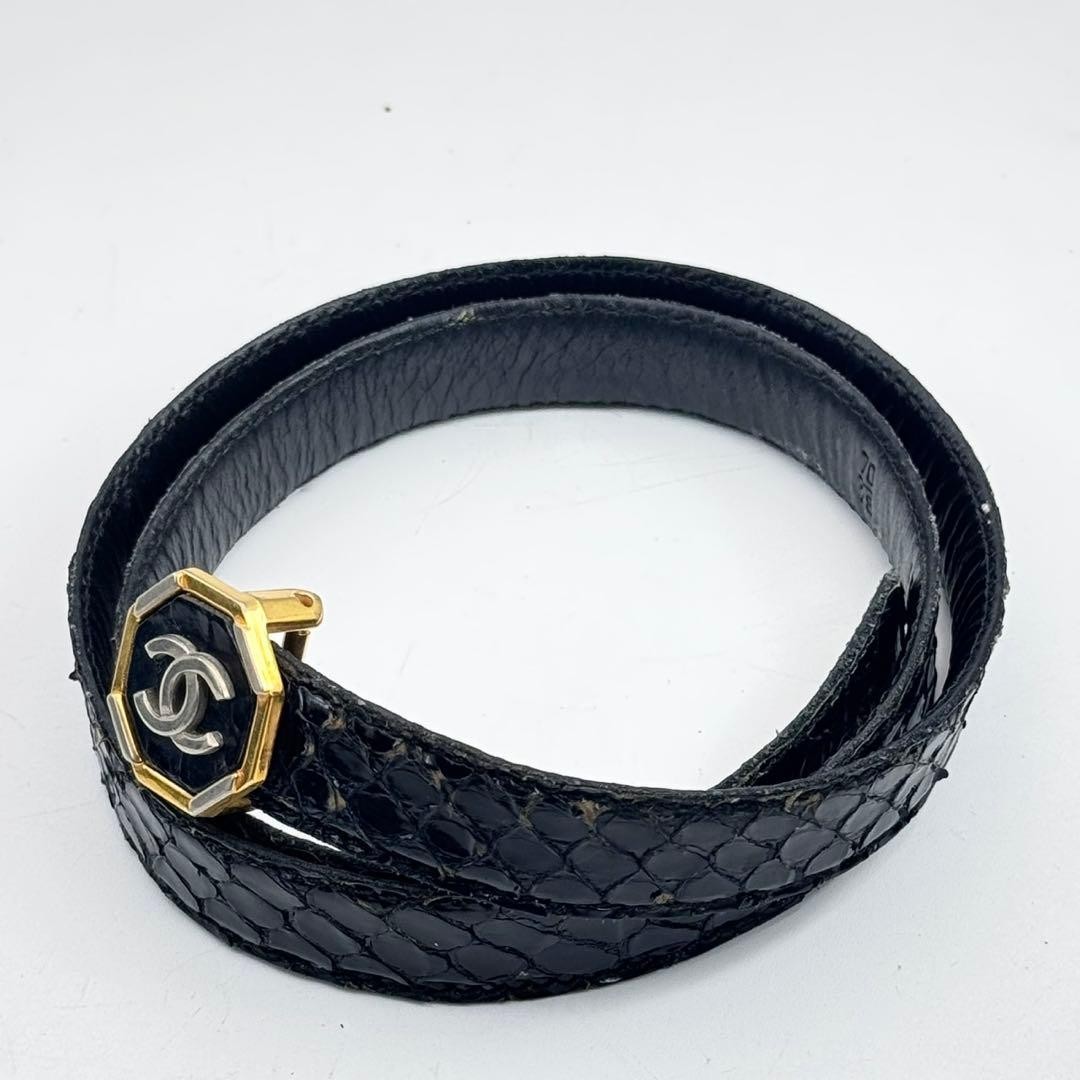 CHANEL CC Logo Octagon Buckle Python Leather Belt… - image 1