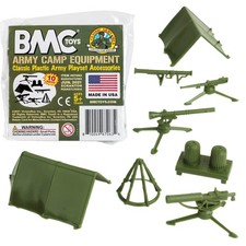 BMC Classic Plastic Army Men Playset Accessories - 10pc Military Camp - US Made