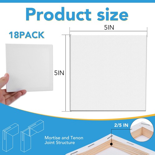 Mini Canvases for Painting, 5x5In Canvas in Bulk 18Pack, 2/5In Profile Small ... - Foto 2 di 7