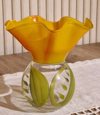 Seltene Eisch Glasvase mundgeblasen handbemalt 21 cm Vase Glas Kunst