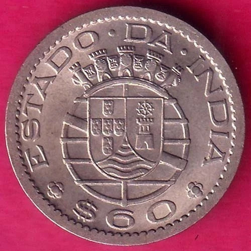 PORTUGUESE INDIA GOA 60 CENTAVOS 1958 RARE COIN #H2521