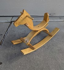 Vintage Mid Century Danish Modern Minimalist Wood Child Rocking Horse Toy M72