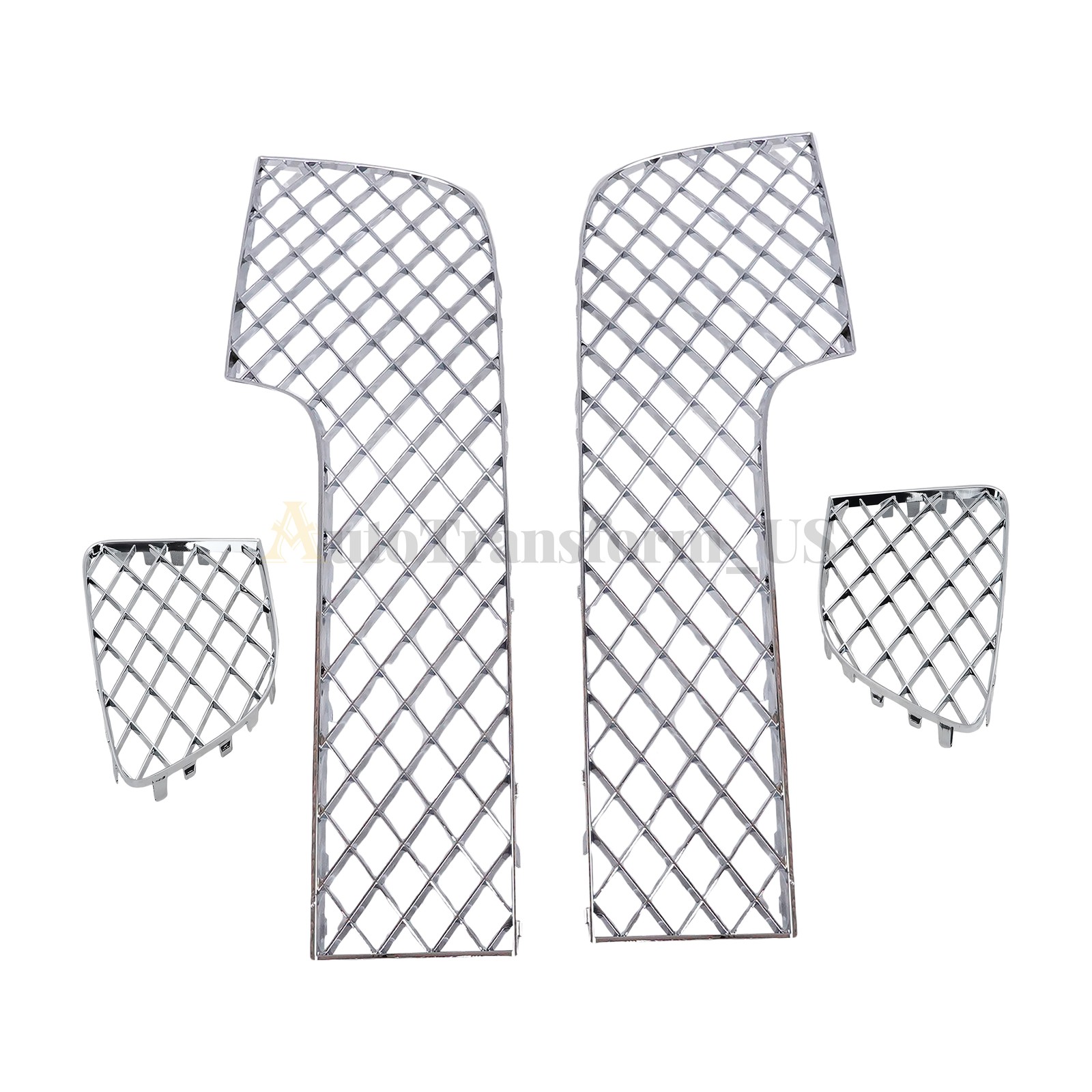 4PCS Chrome Bumper Lower Mesh Grille Fits 2012-2015 Bentley Continental GT GTC