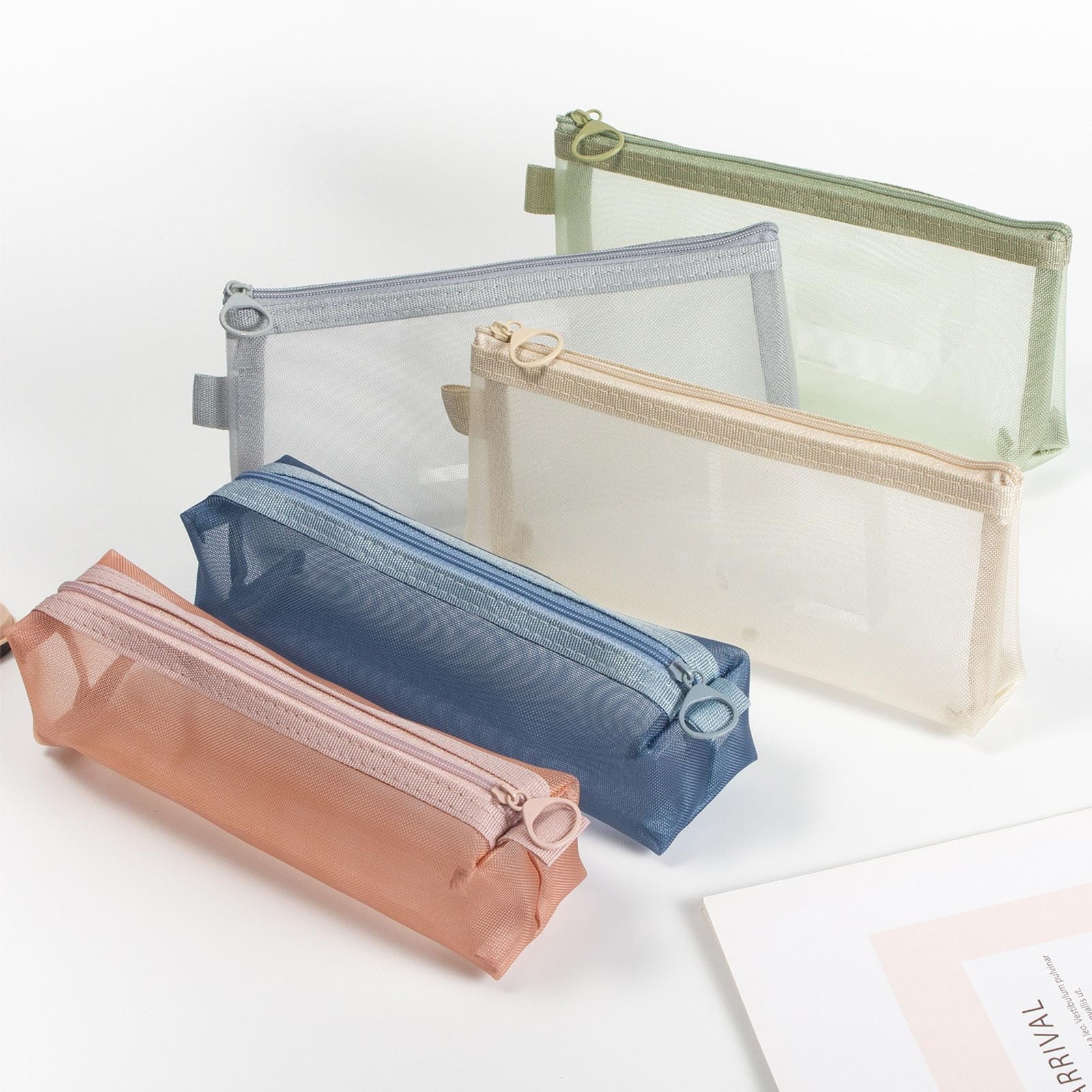 5Pcs Zipper Mesh Bags, 7.9 x 4, Clear Makeup Pouch, Pencil Case Organizer