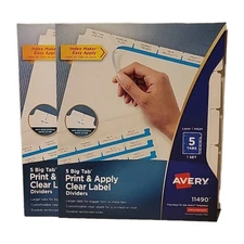 Lot of 2: Avery Index Maker Print & Apply Clear Label Dividers Tabs 5-Tab Letter