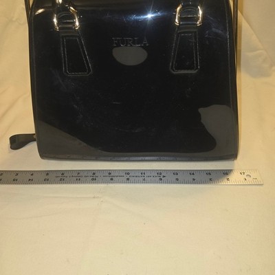 Furla Black Jelly Candy Satchel Handbag with Gold-Tone Hardware