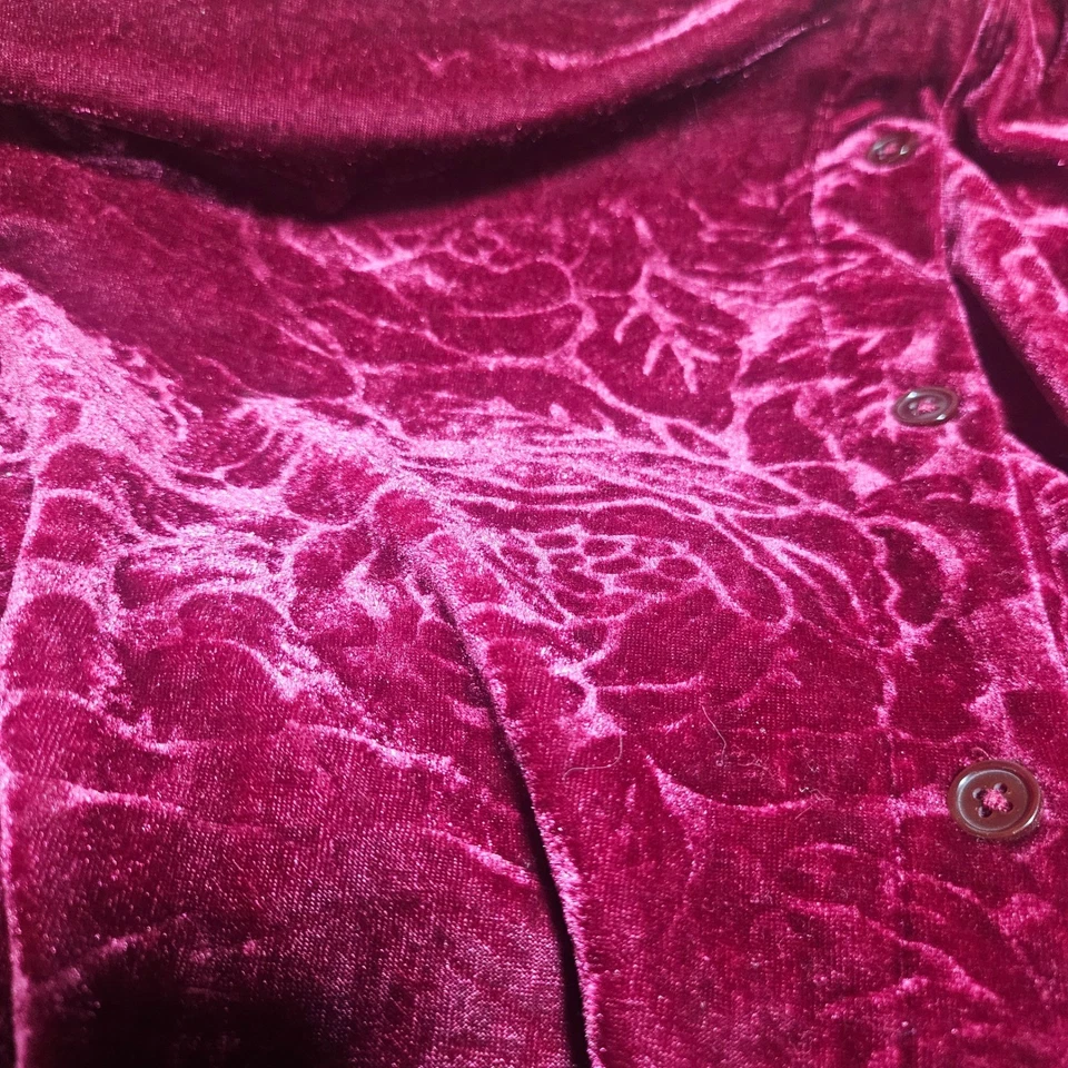 Camisa JMS 4X Terciopelo Rojo Floral Abotonada Plus Cachicho Boho Vacaciones Navidad Foto 4 de 4