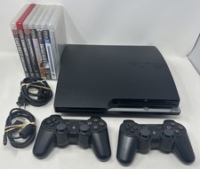 Sony PlayStation 3 PS3 Slim Console 160 GB Cech-2501A 2 Controllers 7 Games