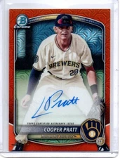 2025 Bowman Chrome Orange Mega Refractor Auto Cooper Pratt #d /25 Brewers BMA-CP