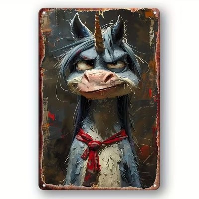 Blechschild mürrisches Einhorn Nostalgie Vintage Retro Metallschild TEL4389