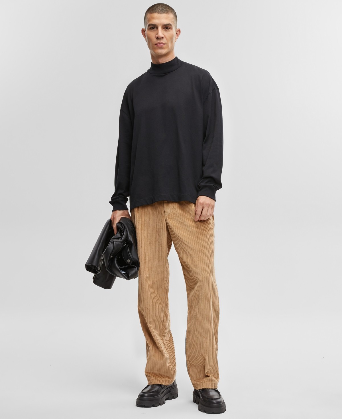 Mode of One Mens Long Sleeve Oversized Fit T Shirt Deep Black M 5790₽
