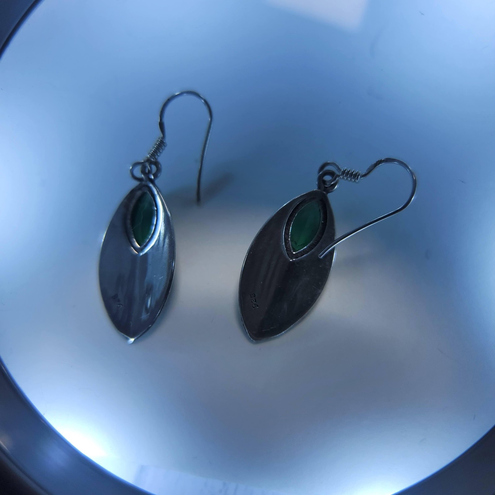 Sterling Silver 925 Emerald Leaf Dangle Earrings … - image 6