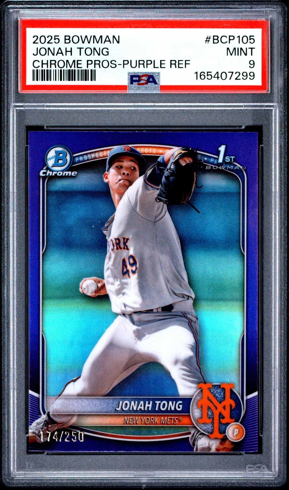 2025 BOWMAN CHROME PROSPECTS PURPLE REFRACTOR #BCP105 JONAH TONG 174/250 PSA 9