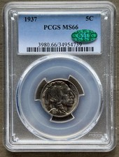 1937 Buffalo Nickel ~ PCGS MS66 CAC ~ Beautiful Coin ~ Free Shipping