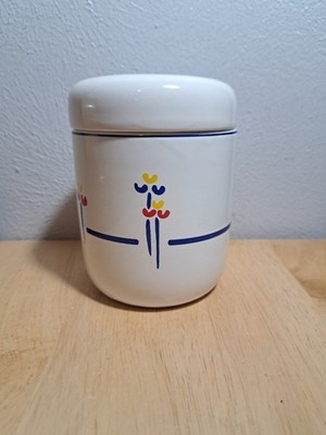 Riva Designs Tulips 4 5/8 Canister and Lid Blue Trim, Japan