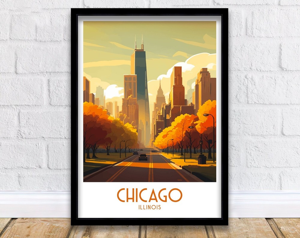 Chicago Travel Print Chicago Wall Art Chicago Poster Chicago Illinois Print