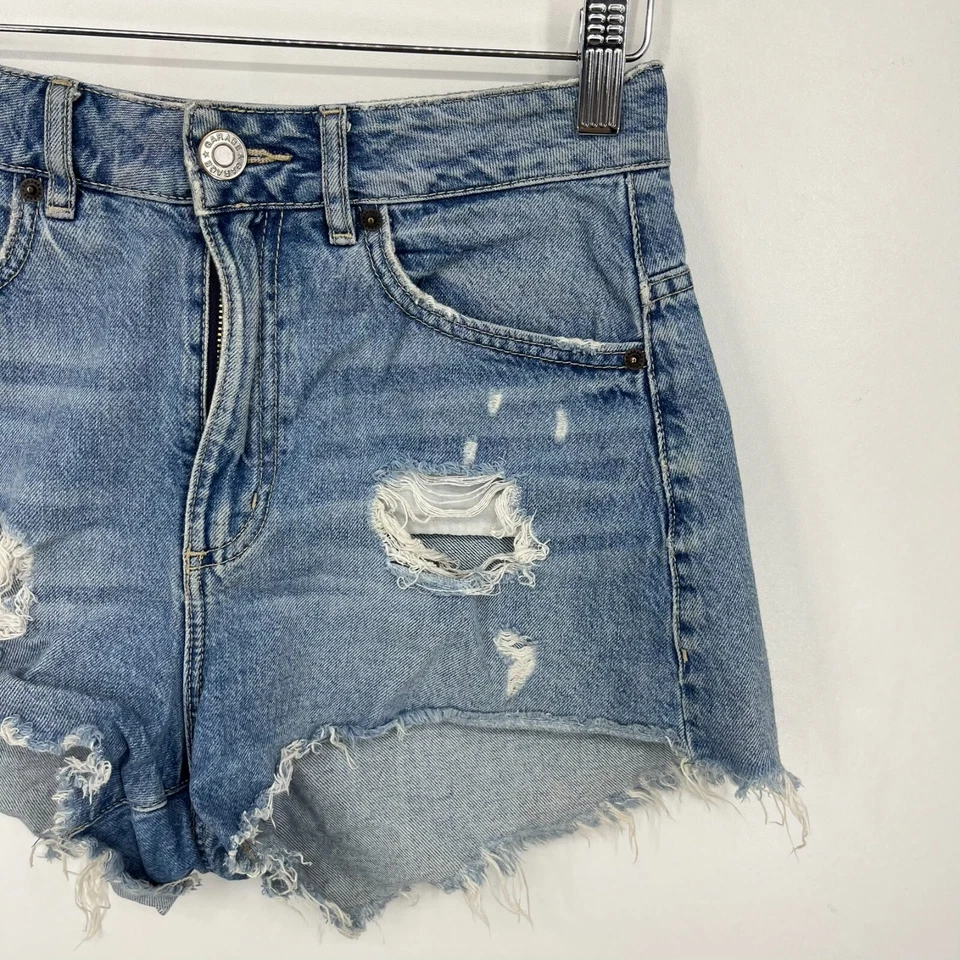 Pantalones cortos de mezclilla Garage para mujer talla 25 azul corte festival desgastado tiro alto Foto 3 de 4