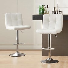 Bar Stools Set of 2 PU Leather Adjustable Swivel Kitchen Counter Bar Stool White